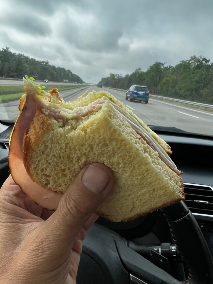 Driving with a sandwich